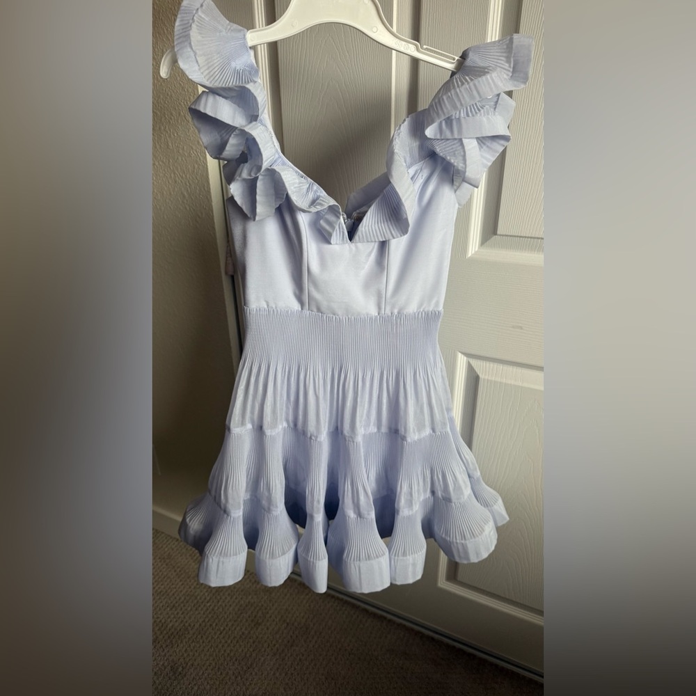 Zimmermann Pleated Frill Tiered Mini Dress Ruffle in Light Blue Size 0P - Picture 7 of 9